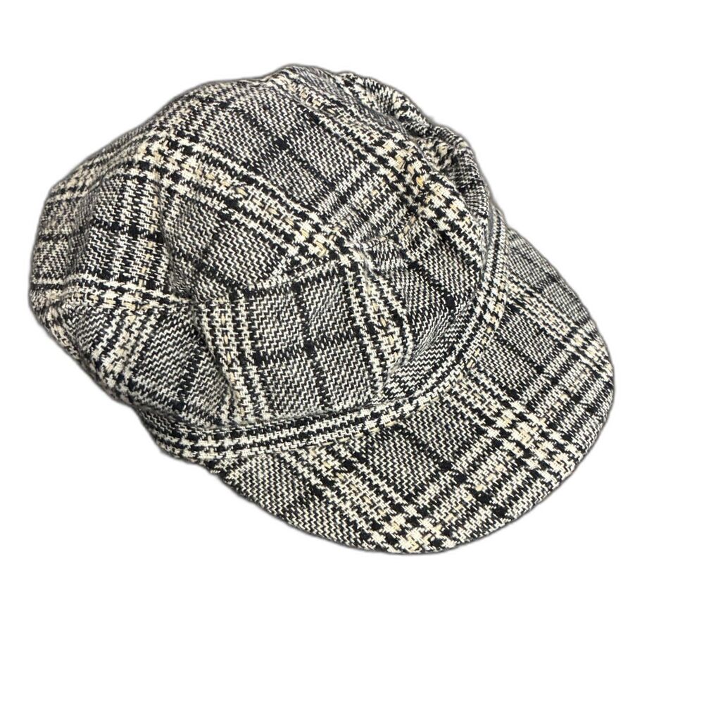Plaid Newsboy Cap Black White Gray Clueless Y2K Short Brim Baker Boy Hat Chic